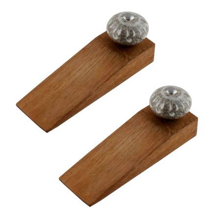 2 Pieces White Crackle Wheel Ceramic Wooden Door Stopper
